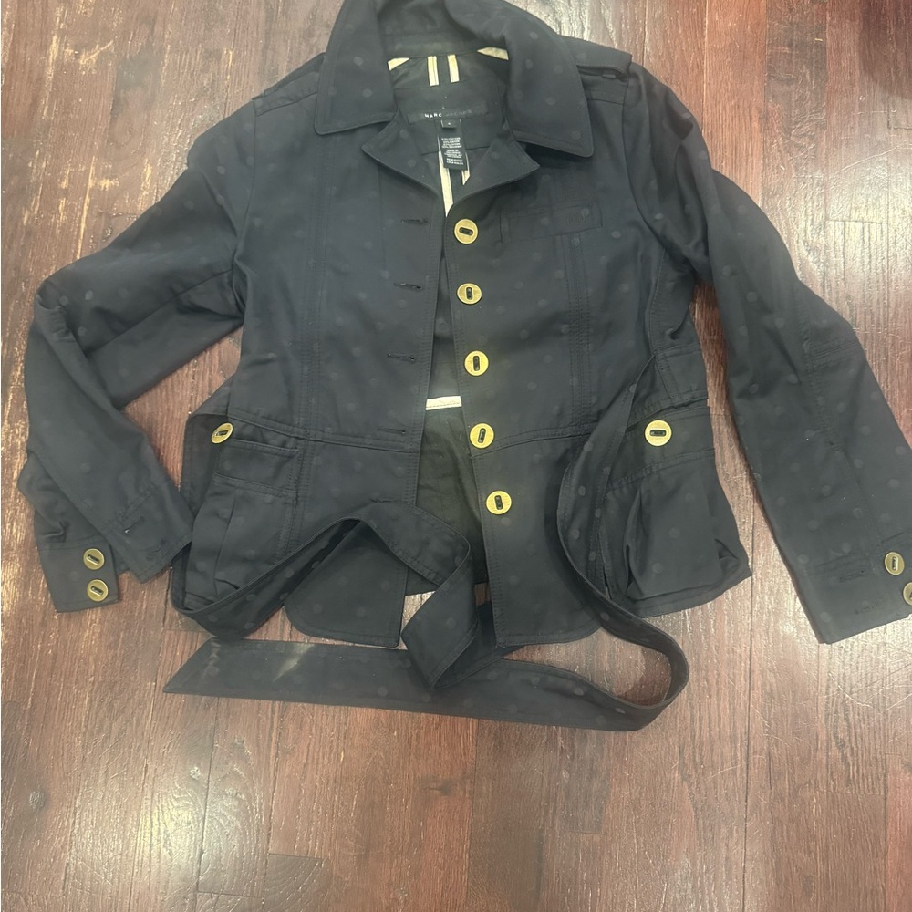 Black Button-Up Jacket with Belt